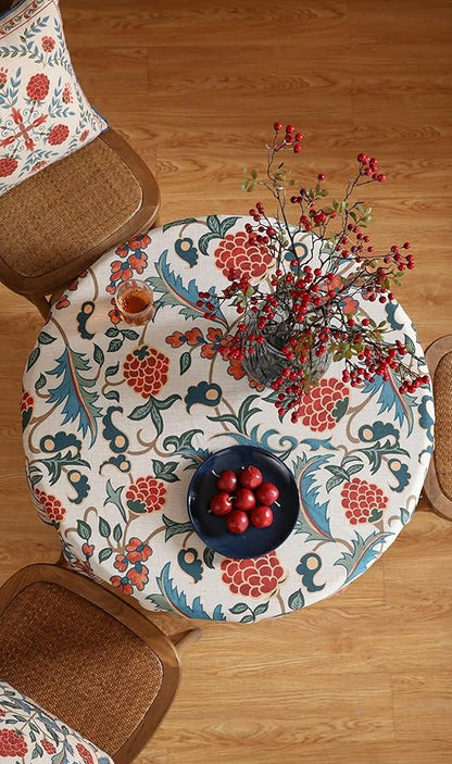 patdrea Designer Linen Round Table Cloth,Durable Breathable Floral Dacorative Tablecloth,Decor Tables Covers for Kitchen Dining,Tea Party,Holiday,Christmas,Thanksgiving,Diameter 55"-Puno