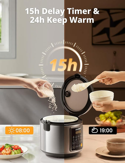 COMFEE' Rice Cooker, 4 Cups Uncooked, 8 Cups Cooked Slow Cooker, 2 Qt Small Multicooker with 10 Presets, Steamer & Grain Cooker, Non-Stick Inner Pot