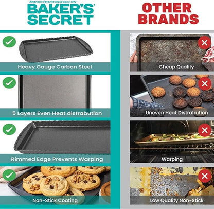 Baker's Secret Nonstick Cookie Sheet 15in baking area, Baking Tray for Oven Premium Food-Grade Coating, Non-stick Cookie Sheets, Baking Accessories - The Classic Collection (1x Medium 15" x 11")