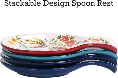 Bico Red Spring Bird Spoon Rest for Stove Top, Ceramic Spoon Holder for Kitchen Counter, Easy to Clean Coffee Spoon Rest Dishwasher Safe, Kitchen Cooking Utensil Rest for Ladles Spatula