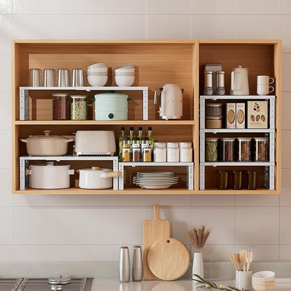Metal Stackable Expandable Storage Shelf - Multi-Functional Home Storage Shelf, Suitable for Kitchen, Cabinet，Bathroom, Office, Garage, etc.（1PACK/White/Medium
