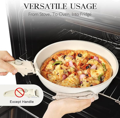 GiPP Non Stick Frying Pans Set Removable Handle, Oven Safe Nonstick Fry Pan Skillets with Detachable Handle, Granite Coating Healthy Cooking Compatible with All Stovetops, PFOA Free, RV Cookware set