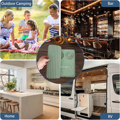 Foldable Bar Mat 18x12 inch - 3-in-1 Silicone Drying Mat with Removable Cutting Board & Rim Tray | Countertop Protector for Home, Outdoor, Travel | Professional Cocktail Accessories (green)
