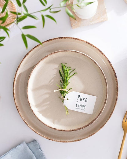 Stoneware dinnerware set 8 persons Rustic 24 pcs - Rustic design dinnerware set, dishwasher safe - Bowl and plate set - Pure Living dinnerware in beige…