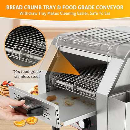 WICHEMI Commercial Toaster 300 Slices/Hour Commercial Conveyor Toaster Electric Stainless Steel Heavy Duty Toasters for Restaurant Bun Bagel Bread, 2200W