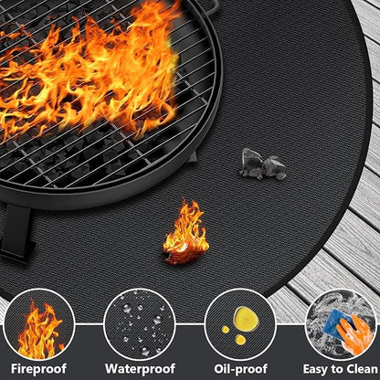 40" Round Fire Pit Mat for Solo Stove Bonfire/Under Grill Mat for Outdoor Grill Fireproof Waterproof Oil-Proof, 4 Layers Fireplace Mat BBQ Mat Solo Stove Mat Fire Pit Pad for Deck Patio Grass Smoker