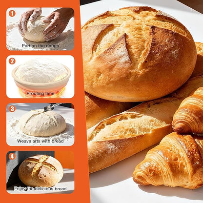 Heating Sourdough Bread Proofing Basket Set, Electric Thermostatic Silicone Batter Bowl, 9 Inch Round Foldable Proofing Bowl, Sourdough Bread Baking Supplies