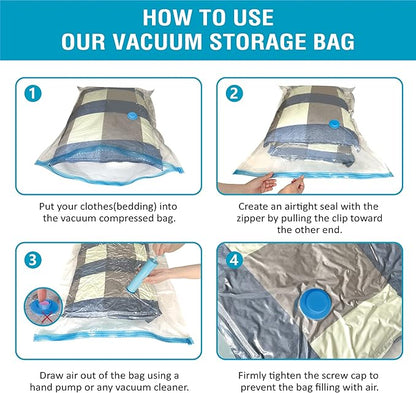 10 Pack Vacuum Storage Bags, Space Saver Bags (2 Jumbo/2 Large/3 Medium/3 Small) Compression Storage Bags for Comforters and Blankets, Vacuum Sealer Bags for Clothes Storage, Hand Pump Included