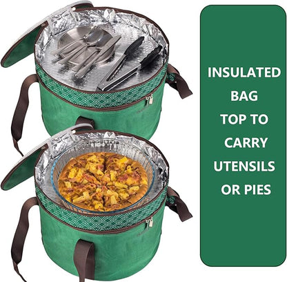 12 Inch Cake carrier Container with Lid and Handles Includes Insulated Bag for Safe Transportation of Buttercream Doesn't Melt Easy for Cakes, Pies and Cupcakes (Green)