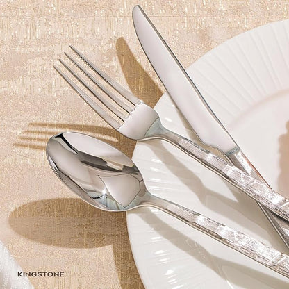 KINGSTONE Silverware Set, 40-Piece 18/10 Stainless Steel Brushed Handle Flatware Cutlery Set, for Kitchen, Home, Party, Wedding Gift, Rust Resistant and Dishwasher Safe