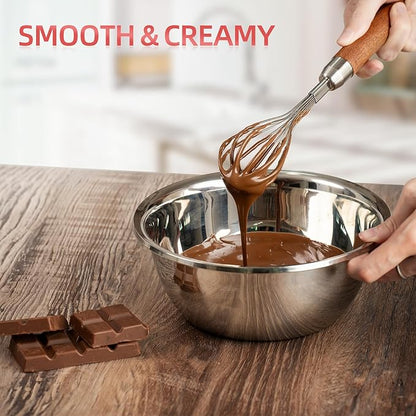 Whisk for Cooking,Stainless Steel Wire Wooden Handle Kitchen Multi Function Non Stick Balloon Whisk Egg Beater for Blending Whisking Beating Frothing Stirring Batters (11"L x 2.1"W)