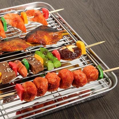 Baking Sheet with Rack Set, Yododo Set of 4 (2 Sheets + 2 Racks), Stainless Steel Cookie Sheet Baking Pan Tray with Cooling Rack, Non Toxic & Heavy Duty & Easy Clean - Size of 10 inch