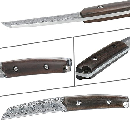 WILDMOK Paring knives Stainless Steel 3.2 Inch Utility Knife Full Tang Fruit Vegetable Cutting Carving Kitchen Knife with Leather Case (A)