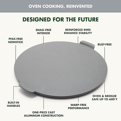 GreenPan Premiere Ovenware Healthy Ceramic Nonstick 16.5" Pizza Pan, PFOA and PFAS-Free, Warp-Free Bakeware, Durable Quick Heating Baking Tray, Oven and Broiler Safe to 600F, Dishwasher Safe, Gray