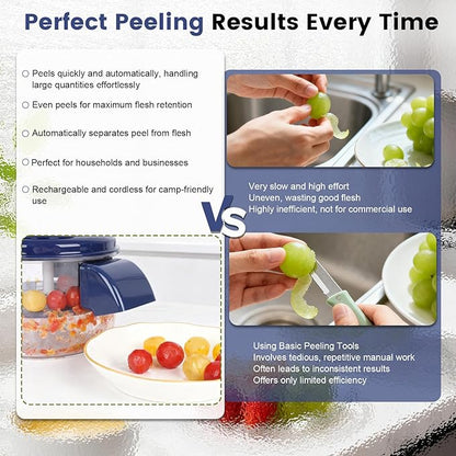 Automatic Grape Peeler Machine, Electric Garlic Peeler & Cherry Tomato Skin Remover Tool for Small Fruits, Efficient Peeling Kitchen Gadget for Home Use (Blue)