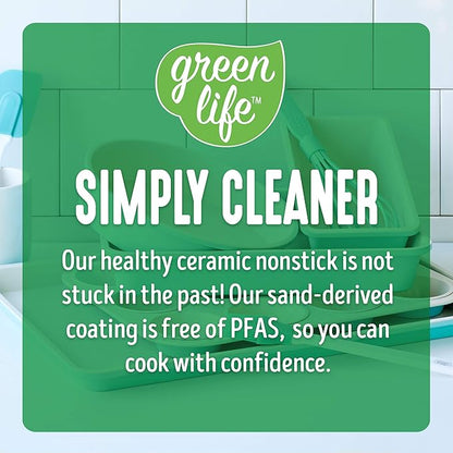 GreenLife Cooking Tools and Utensils, 5 Piece Nylon and Silicone Baking Set with Spatulas Wisk and Brush, Dishwasher Safe, Turquoise