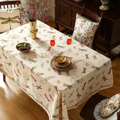 ISAENNE Designer Floral Linen Table Cloth for Rectangle Table,French Off White Elegant Tablecloth,Washable Home Decor Tablecloths for Dining Thanksgiving Kitchen Christmas,55"*79"-Grace B