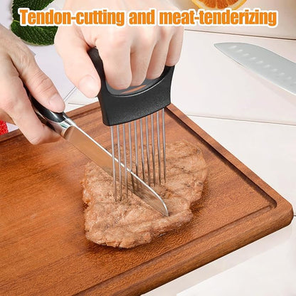 Onion Holder for Slicing - Stainless Steel Onion Slicer & Vegetable Holder Cutting Tool for Onions, Tomatoes, Avocados, Eggs, Lemon, Potatos | Multi-Use Kitchen Utensil