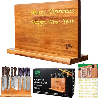 FULLHI Kitchen Magnetic Knife Block Holder, Knife Magnetic Strip with Enhanced Magnets natural wood Multifunctional Storage Holder for Kitchen Utensil, Knife Set, Scissors,Spice Ja
