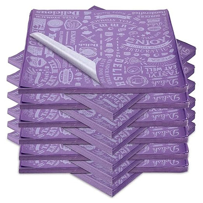 Outus 600 Pcs 12 x 12 Inch Deli Wax Paper Sheets Grease Resistant Tray Basket Liners Newsprint Paper Water and Grease Proof Sandwich Wrapping Square Hot Dog Wrappers for Food Baking (Dark Purple)