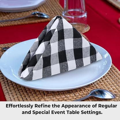 Urban Villa Cloth Dinner Napkins Set of 12 20''x20''100% Cotton Black White Buffalo Checks Highly Absorbent Washable Reusable Durable Ideal for Farmhouse Party Thanksgiving Fall Christmas Everyday Use