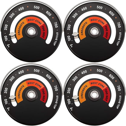 Frienda Wood Stove Thermometer Magnetic, Oven Temperature Meter Stove for Avoiding Chimney Pipe Damaged by Overheat (4 Pieces)