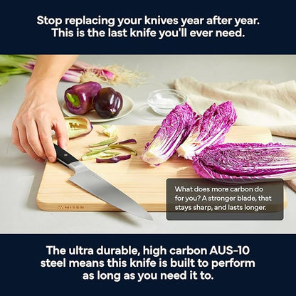 Misen 8" Chef Knife – High Carbon Japanese AUS-10 Stainless Steel – Hybrid German & Japanese Blade – Precision Kitchen Knife for Professionals & Home Cooks – Ultimate Cutting Performance - Black