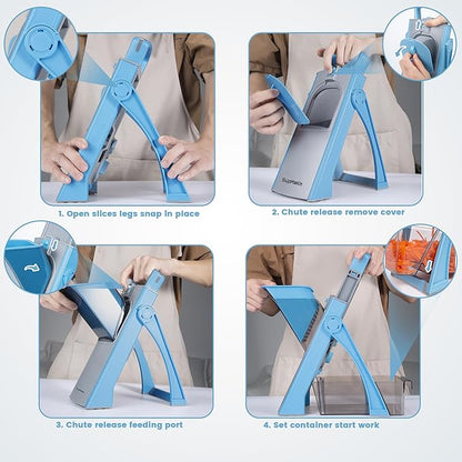 Upgrade Safe Mandoline Slicer Plus for Kitchen, SupMaKin Bigger Port Vegetable Food Potato Chopper, Adjustable Thickness, Julienne & Dicer With Vegetable Spiralizer (LightBlue)