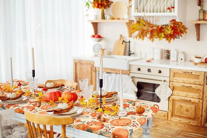 homing Rectangle Table Cloth Cover, Waterproof Polyester Elastic Fitted Tablecloth, Fits for 6 Foot Folding Tables, Washable Table Protector for Fall, Thanksgiving (Pumpkin Vine, 30" x 72")
