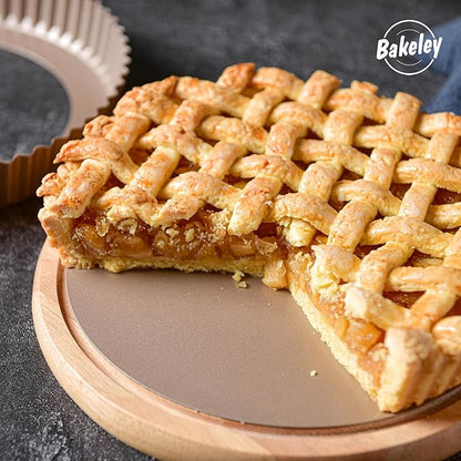 9-Inch Round Tart Pan with Loose Removable Bottom, Non-Stick Carbon Steel Quiche Pan for Oven Baking (Champagne Gold)