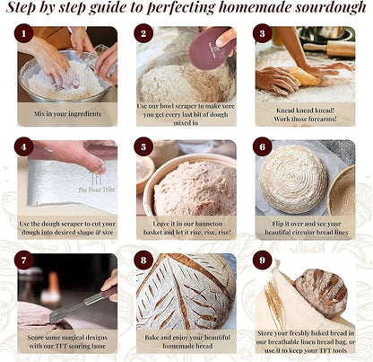 Banneton Bread Proofing Basket: Sourdough Bread Baking Supplies, Sourdough Starter Kit, Bread Making Supplies Tools, Baking Gift Set, 9 inch round rattan Basket, bread bag, dough scraper, scoring lame
