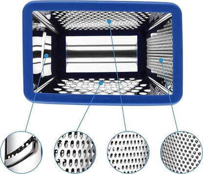 Spring Chef Stainless Steel XL Parmesan Cheese Grater with Handle - 4 Sided Metal Box Grater for Kitchen - Dishwasher Safe Potato Shredder for Hash Browns, Potato, Carrot, Vegetables - Sapphire