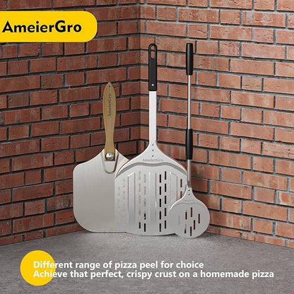 12" Perforated Pizza Peel, Long Handle(31") Anodised Aluminum Pizza Spatula Paddle, Pizza Oven Accessories for Pizza Stone/Grill