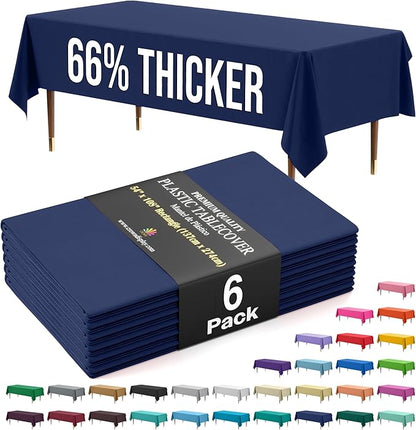 Party Solids 66% Thicker Premium Plastic Table Cloth Rectangle Table Cover 0.5 Mil 6 Pack Navy Blue Table Cloth 54 Inch x 108 Inch Disposable Tablecloth Won't Tear Easily Like Cheap Thin Brands