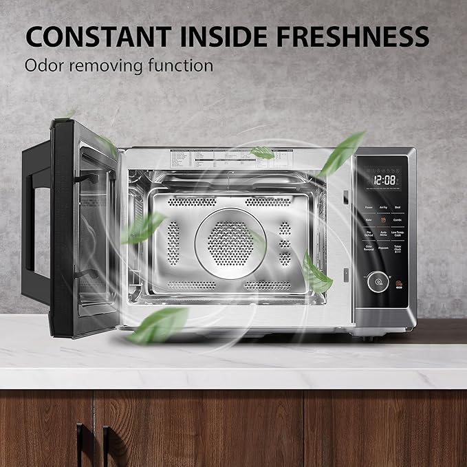 TOSHIBA Combo 8-in-1 Countertop Microwave Oven, with Convection, Broil, Odor Removal Mode, 12.4" Position Memory Turntable, Child-Lock, Black Stainless Steel, ML2-EC10SA(BS) A, Air Fryer-1.0 Cu.Ft