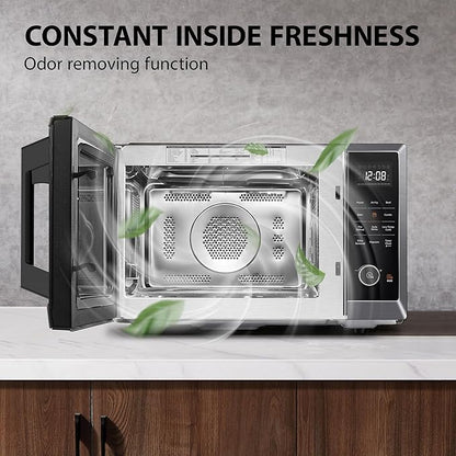 TOSHIBA Combo 8-in-1 Countertop Microwave Oven, with Convection, Broil, Odor Removal Mode, 12.4" Position Memory Turntable, Child-Lock, Black Stainless Steel, ML2-EC10SA(BS) A, Air Fryer-1.0 Cu.Ft