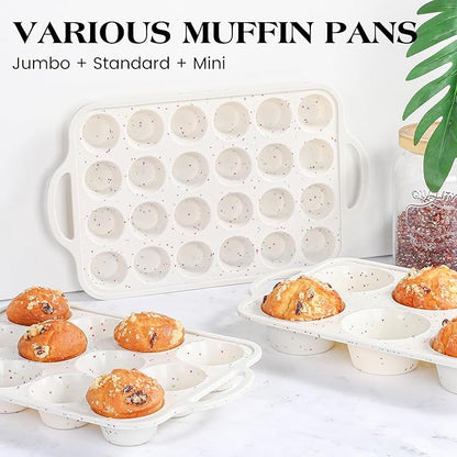 1 Pc Jumbo Muffin Pan with Metal Frame, Nonstick 6 Cup Extra Large Cupcake Pan for Baking, Silicone Deep Muffin Tray for Egg Bites (Cream)