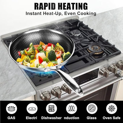 12 Inch Frying Pan,Non Stick Frying Pans,Stainless Steel Skillet,Non-Toxic,PFAS-Free,Suitable for All Cooktops.
