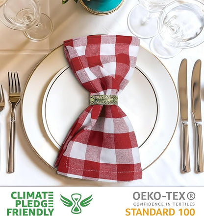 Urban Villa Cloth Dinner Napkins Set of 12 100% Cotton Red White Checks Highly Absorbent Washable Reusable Durable Ideal for Home Farmhouse Party Wedding Everyday Use
