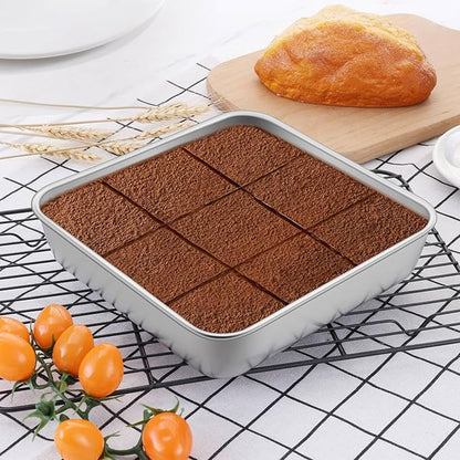 LIANYU 8/9 Inch Square Baking Cake Pan, Stainless Steel Brownie Bread Cake Molds, Square Bakeware for Lasagna Pie, Oven & Dishwasher Safe