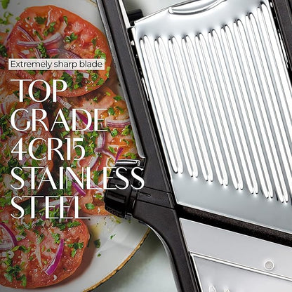 Gramercy Adjustable Mandoline Slicer for Kitchen, Potato Cutter, Vegetable Chopper, Mandolin, Cucumber Slicer- INCLUDING one Pair Cut-Resistant Gloves and Waffle Fry Cutter