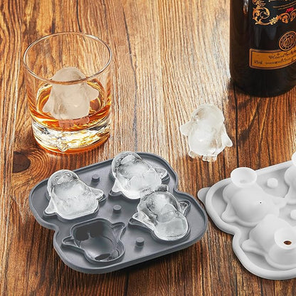 Nax Caki 3D Penguin Ice Cube Tray, 2.2" Large Thicked Silicone Fun Shapes Whiskey Ice Mold with Funnel for Cocktails,Bourbon,Brandy, Whiskey Gifts for Men Black