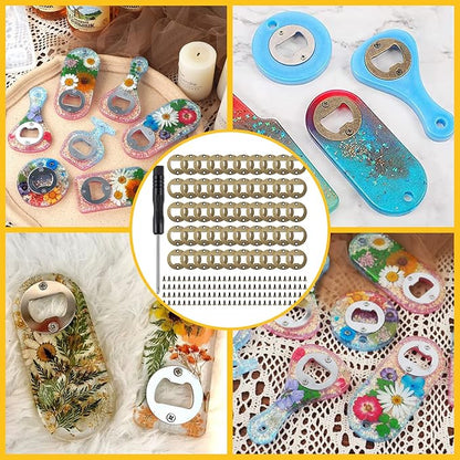 50 Set DIY Bottle Opener Inserts - Stainless Steel Metal Insert Kits - Bronze Resin Finish - Beer Bottle Opener DIY Hardware