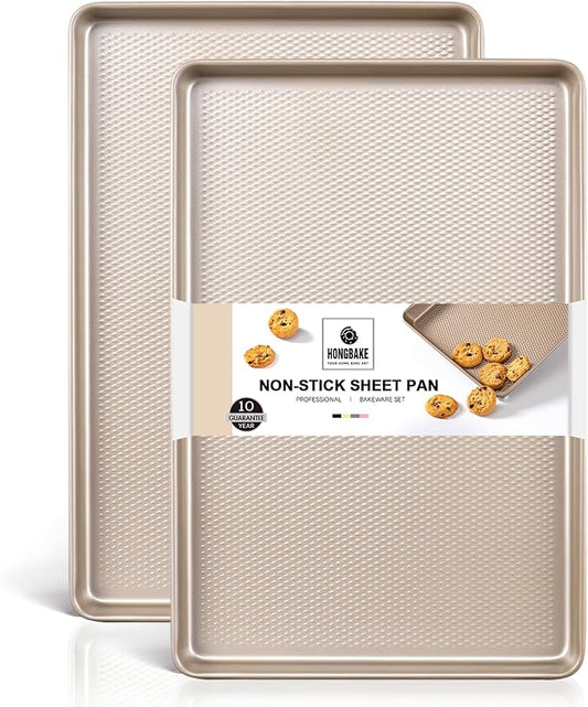 HONGBAKE 2 Pack Quarter Sheet Pans for Baking Nonstick, Commercial Cookie Sheet for Baking with Diamond Texture Surface, 57% Thicker Carbon Steel 9 x 13 Baking pan