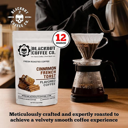 Blackout Coffee Cinnamon French Toast Flavored Ground Coffee – Medium Roast, Smooth Taste, Guilt-Free Indulgence – Freshly Roasted 12oz Pouch, American Made