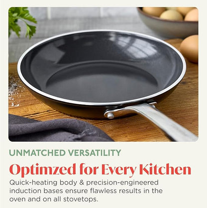 Orfeo 9.5” Nonstick Frying Pan, Made in Italy, Diamond Ceramic PFAS-Free Cookware, Induction Ready, Scratch Resistant, Laser-Fused Surface for Durability, Dishwasher Safe, Black