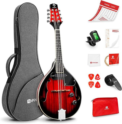 Vangoa Mandolin Musical Instrument A Style Acoustic Electric, 8 Strings Mahogany for Beginner Adults Teens, Red Burst