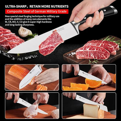 MAD SHARK Kitchen Knife Set, Ultra Sharp Chef Knife Set with Ergonomic Handle, High Carbon Stainless Steel Knives Set for Kitchen, 5 Piece Cooking Knives Sets with Gift Box