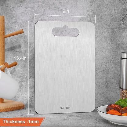 Titanium Cutting Boards For Kitchen, Double-Sided Food-Grade Kitchen Stainless Cutting Board, Non-Toxic & Non-Slip, Dishwasher Safe, Ideal For Indoor, Outdoor, Camping & Bbq Parties, M 13.4“ * 9”