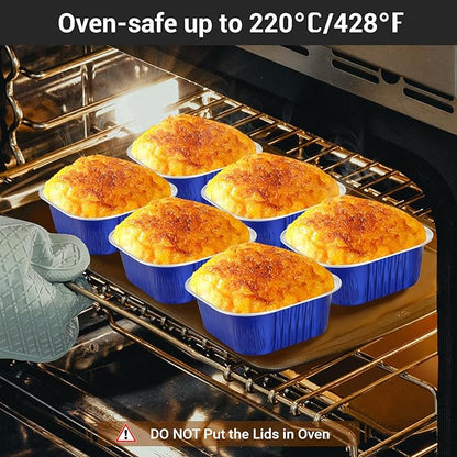 EUSOAR Creme Brulee Ramekins Disposable, 50pcs 10oz Cupcake Liners Foil Baking Cups with Lids, Aluminum Muffin Cups Square Dessert Wrappers Mini Cake Loaf Bread Pans for Wedding Birthday Party